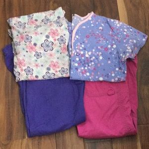 2 pairs koi scrub pants. 2 medium scrub shirts